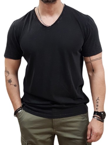 Superdry - M1012077A 02A-  Raw Edge Slub V T-shirt - Black  - Μπλούζα Μακό