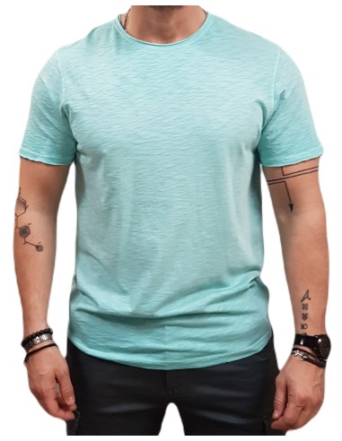 Superdry - M1012076A FK6-  Raw Edge Slub V T-shirt - Aqua Sky Blue - Μπλούζα Μακό