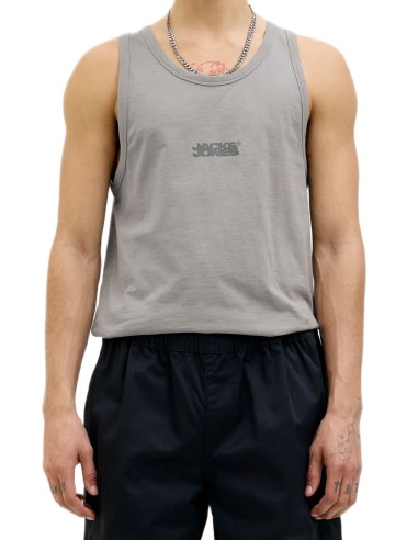 Jack&Jones - 12276727 - Jco Sago Small Logo Slub Tank Top - Grey Flannel - Slim Fit -  Μπλούζα αμάνικη