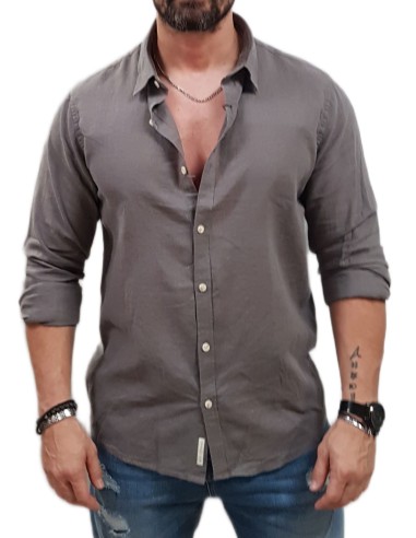 Rebase - 251RGS-5056B - Long Sleeve Linen Shirt - Fog Grey - Πουκάμισο