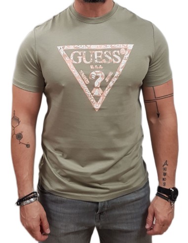Guess - M5GI06I3Z14-A81T - Triangle Logo - Beige - Slim Fit - T-Shirt Μακό