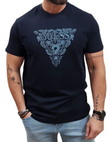 Guess - M5GI16K8FQ4-G7V2 - Triangle Logo FLOWER  - Navy - Slim Fit - T-Shirt Μακό
