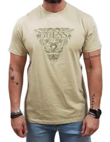 Guess - M5GI16K8FQ4-A82C - Triangle Logo FLOWER - Green - Slim Fit - T-Shirt Μακό