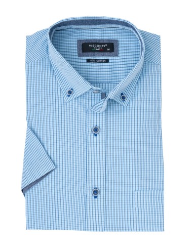 Visconti - 2816-2 - Light Blue Check - Regular Fit - Πουκάμισο Κοντομάνικο