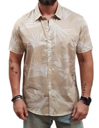 Rebase - 251RGS-5044 - Shirt AOP - CC36 Beige - Κοντομάνικο Πουκάμισο