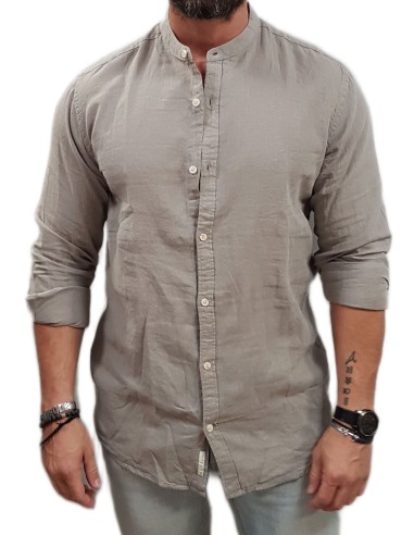 Rebase - 251RGS-5057- Long Sleeve Mao Linen Shirt - Stone - Πουκάμισο