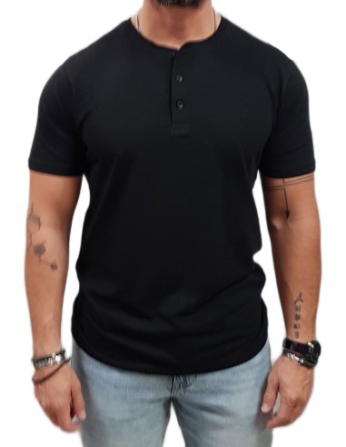 Rebase - 251RTS-9033 - Grandad Tee - Black - Μπλούζα Μακό