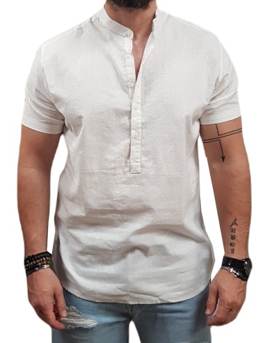 Rebase - 251RGS-5060 - Mao Half Button - LINEN White - Κοντομάνικη Πουκαμίσα