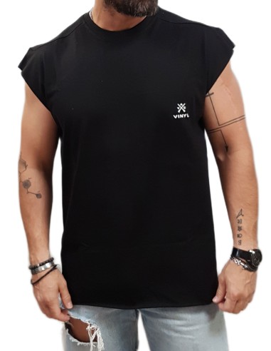 Vinyl Art - 89520-01 - Oversized Sleeveless Tee - Black - μπλούζα αμάνικη