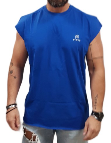Vinyl Art - 89520-66 - Oversized Sleeveless Tee - Blue - μπλούζα αμάνικη