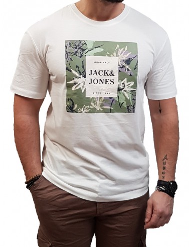 Jack&Jones - 12205874 - Jor Flower Branding Tee SS Crew Neck LN - Cloud Dancer - Regular Fit  - T-shirt