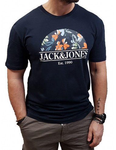 Jack&Jones - 12205874 - Jor Flower Branding Tee SS Crew Neck LN - Navy Blazer - Regular Fit  - T-shirt
