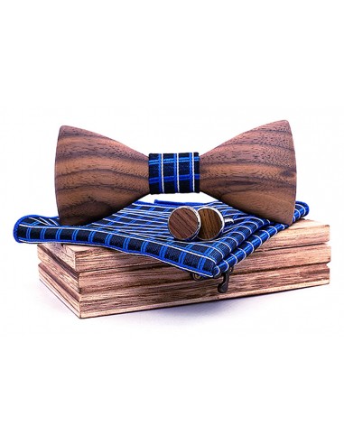 Legend - LGDWT-322 - Set Wooden Bow Ties - Blue Check - ΠΑΠΙΓΙΟΝ