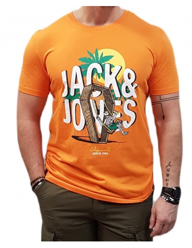 Jack&Jones - 12213533 - Jor Sunny Skull Tee SS  Crew Neck FTS LN - Sun Orange   - T-shirt
