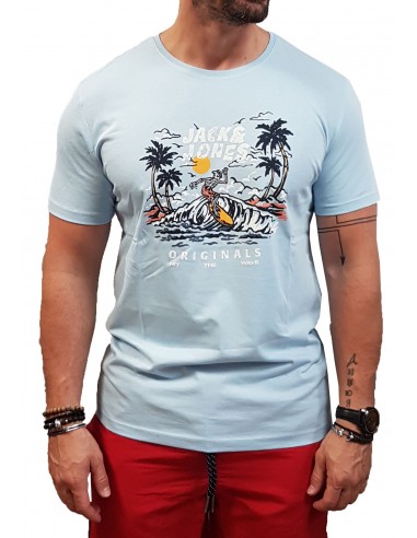Jack&Jones - 12224606 - Jor Fish Bone Tee SS Crew Neck - Cashmere Blue - Slim Fit  - T-shirt