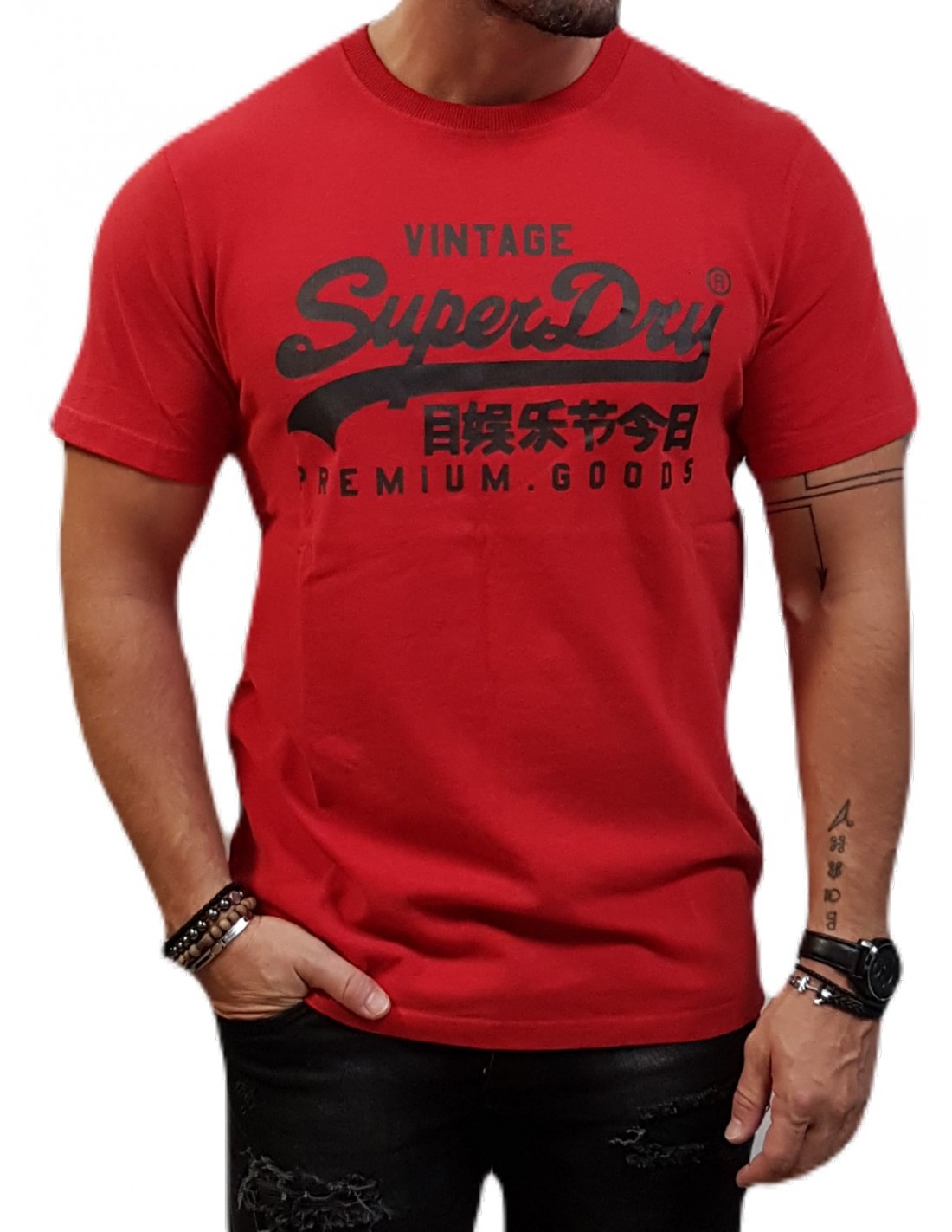 Tee - Μακό Red Μπλούζα Risk Vintage M1011452A - Superdry Heritage Logo OPI- -