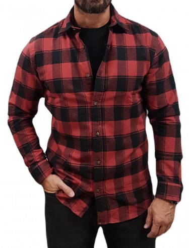 Jack&Jones - 12236873 - Jj Plain Fall Buffalo Shirt L/S - Brick Red - Slim Fit - Πουκάμισο
