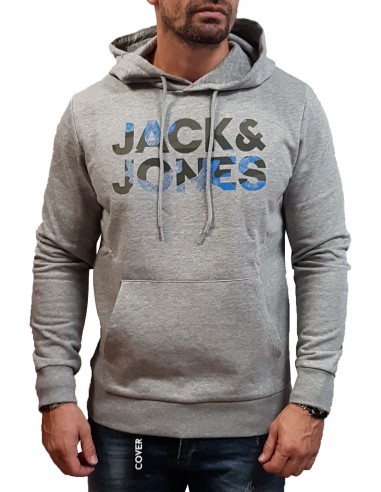 Jack&Jones - 12189147 - Jj Soldier Logo Sweat Hood - Light Grey Melange- Slim Fit - Φούτερ