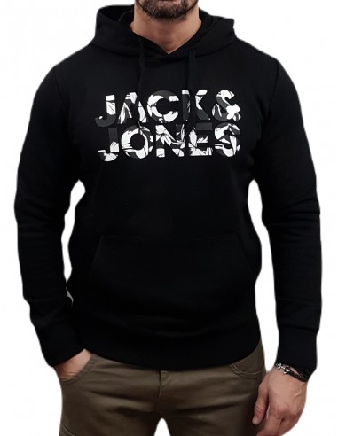 Jack&Jones - 12250682 - Jje Jeff  Corp Logo Sweat Hood LN - Black/Flower  - Slim Fit - Φούτερ