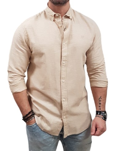 Jack&Jones -12251024 - JPR Cc Maze Linen Shirt L/S Button Down - Fields Of Rye - Comfort Fit - Πουκάμισο MAO