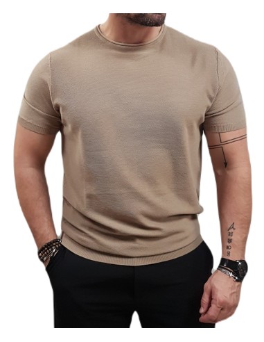 BISTON - 51-206-043 - LT BEIGE - Κοντομάνικο πλεκτο μπλουζάκι