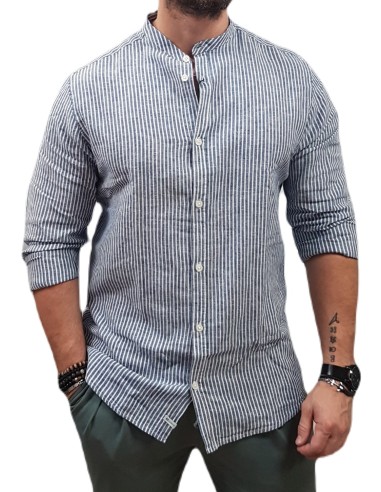 Rebase - 241-RGS-583 - Mao Long Sleeve Shirt - Blue White Stripes - Πουκάμισο