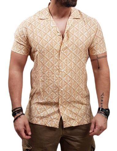 Jack&Jones - 12255172 -  Jpr Blu Lincoln Print Resort Shirt S/S SN - Sand - Πουκάμισο