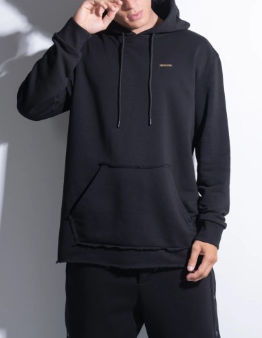 Vinyl Art - 39230-01 - Frayed Edges Hoodie - Black - Regular Fit - Φούτερ