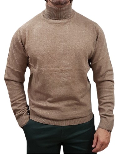 REBASE - 242RKNIT-8001 - Knit Roll Neck - Beige Melange - Πλεκτo ΖΙΒΑΓΚΟ