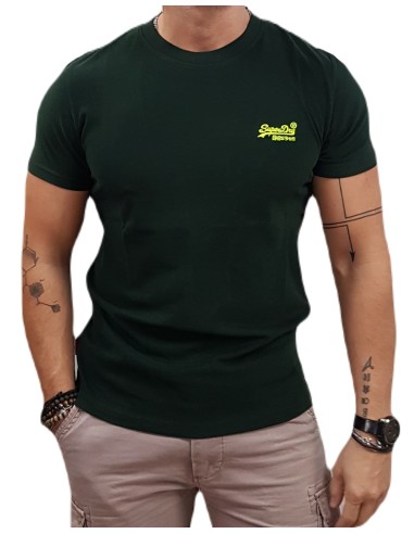 Superdry - M1011245A B8J - Essential Logo EMB Tee - Forest Green/Fluro Yellow - Μπλούζα Μακό