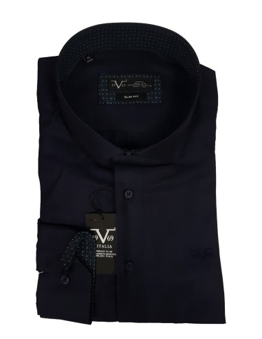 19V69 Versace - 11.34-Gabardine - Navy - Slim Fit - Πουκάμισο slim fit