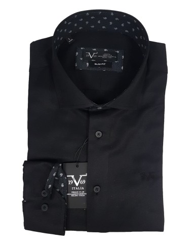 19V69 Versace - 11.34-Gabardine - Black - Slim Fit - Πουκάμισο slim fit