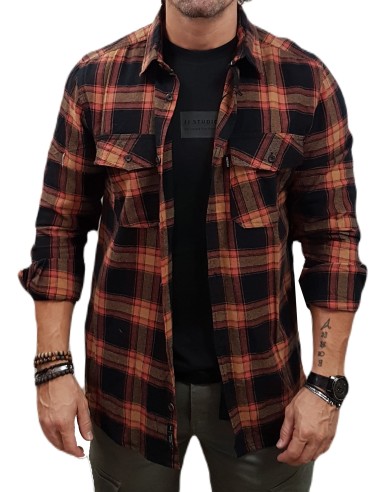Rebase - 242RGS-5007- CC16 Off Black/Tabac - Regular Fit - Πουκάμισο