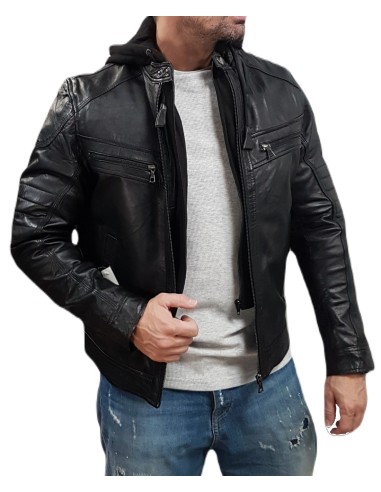 Leather Selection - M-MP013 - Biker Wash & Wax - Black - Slim Fit - Μπουφάν Δερμάτινο