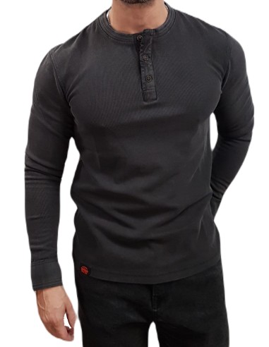 Superdry - M6010845A AFB - Vintage Texture Grandad Top - Washed Black - Μπλούζα Μακό