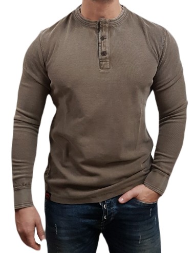 Superdry - M6010845A CWJ - Vintage Texture Grandad Top - Morel Brown - Μπλούζα Μακό