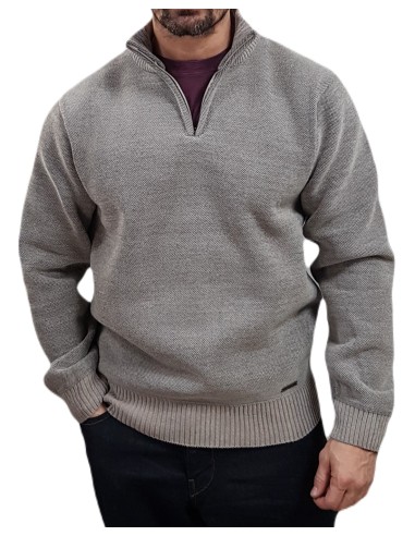 Lexton - 17.34 - Sinil Zip - Beige - Regular Fit - Μπλούζα Πλεκτή  HALF ZIP
