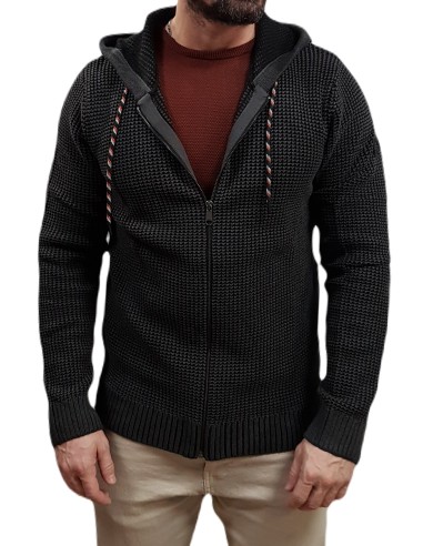 Jack&Jones - 12258665 - Jj Erik Knit Zip Hood - Black/Twist - Πλεκτή Ζακέτα