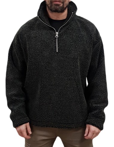 Jack&Jones - 12267470 - Jor Roxbury Teddy Sweat Hight Neck LN - Black Melange - Relaxed Fit - Φούτερ