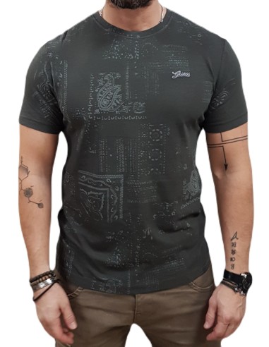 Guess - M5RI09I3Z14-P9ZT -Lasered AOP Tee - Charcoal - Regular Fit - T-Shirt Μακό