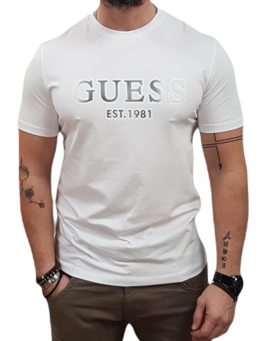 Guess - M5RI12J1314-G011 - Sprayed Flock - White - Slim Fit - T-Shirt Μακό