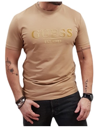 Guess - M5RI12J1314-C1C2 - Sprayed Flock - Beige - Slim Fit - T-Shirt Μακό