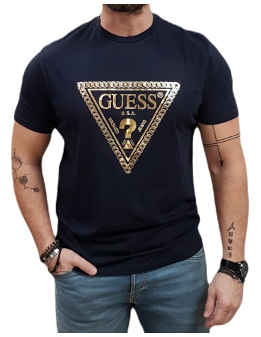 Guess - M5RI49K9RM1-G7V2 - Chain Triangle Tee - Navy - Slim Fit - T-Shirt Μακό