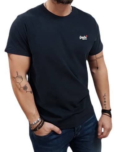 Superdry - M1012078A 98T- Essential Contrast EMB Tee - Eclipse Navy - Μπλούζα Μακό