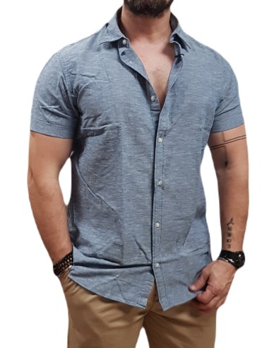 Jack&Jones -12268965- Jj EBREEZE shirt ss sn - Faded Denim - Slim Fit - Πουκάμισο