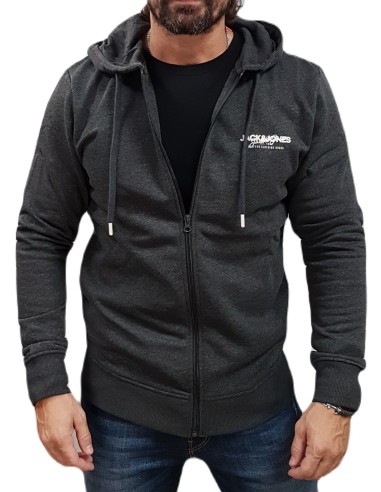 Jack&Jones - 12256847 - JJ Alvis Sweat Zip Hood - Black Melange - Ζακέτα Φούτερ