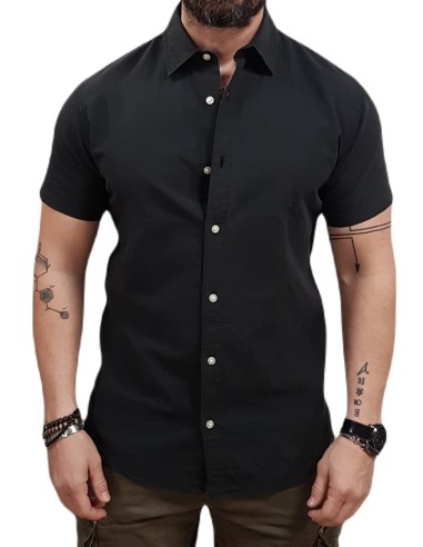 Jack&Jones - 12268965 - Jje Breeze Linen Blend Shirt ss sn - Black - Slim Fit - Πουκάμισο