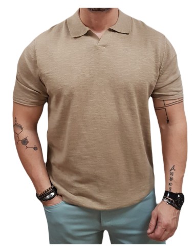 Jack&Jones - 12269650 - Jj Kane Knit Split Neck Polo - Crockery - Κοντομάνικο μπλουζάκι