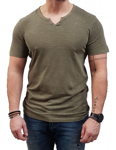 Jack&Jones - 12164972 - Jjesplit Neck Tee SS Noos - Dusky Green - Slim Fit - μπλούζα μακό