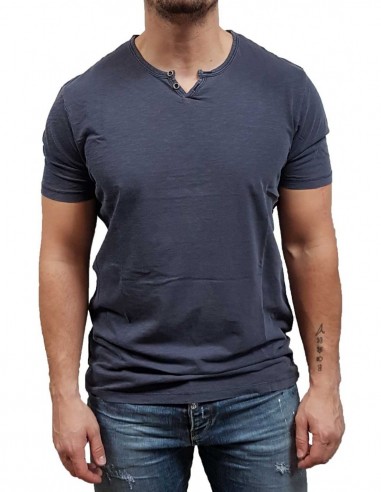 Jack&Jones - 12164972 - Jjesplit Neck Tee SS Noos - Navy blazer - Slim Fit - μπλούζα μακό